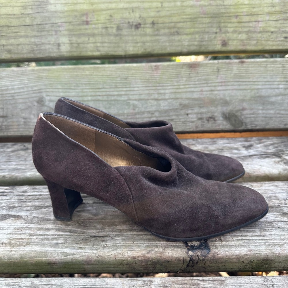 Vintage Stuart Weitzman Brown Suede Leather‎ Heeled Ankle Boots Booties Size 9